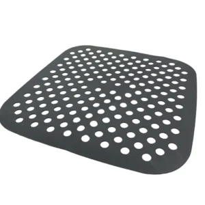 Tapete perforado de silicona para freidora de aire, negro, accesorio redondo.
