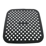 Alfombrilla redonda de silicona para freidora de aire, color negro, con múltiples orificios.