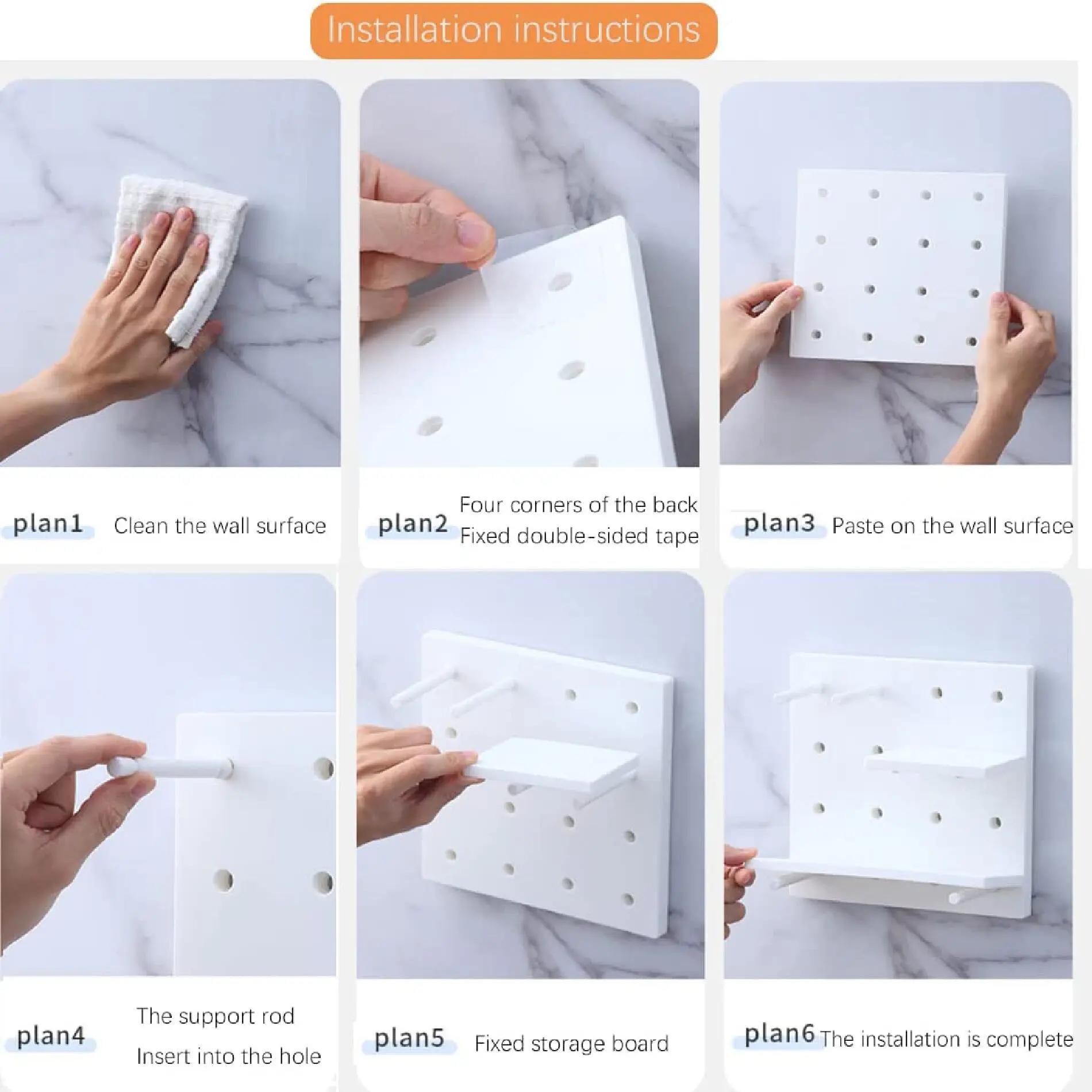 Repisa organizador de pared perforado X1 con estantes y ganchos para colgar.