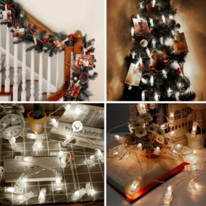 Luz LED con pinza para colgar fotos decorativas en Navidad, luces cálidas.