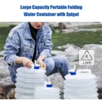 Botellón plegable para agua de 5L con grifo, ideal para camping y exteriores.
