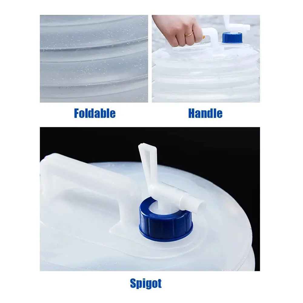 Botellón plegable de agua 5L con asa y grifo.