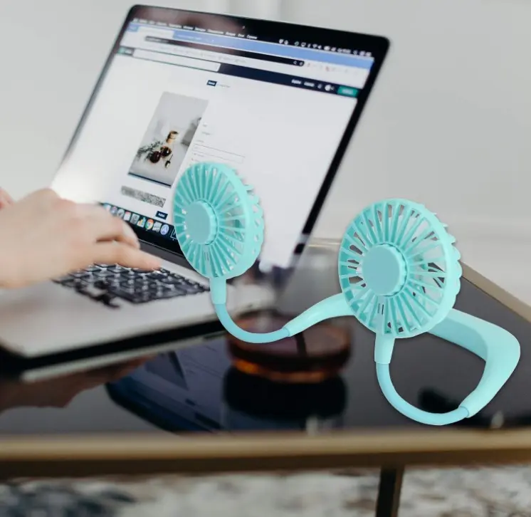 Mini ventilador de cuello colgante de 3 velocidades para laptop con diseño manos libres.
