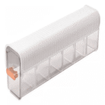 Cajón organizador montable de ropa interior transparente con divisores y broche frontal.