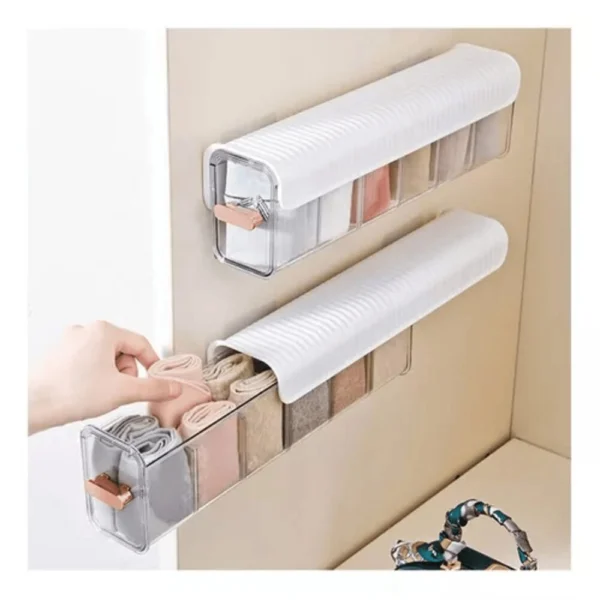 Organizador montable cajón ropa interior con compartimentos, ideal para calcetines y prendas pequeñas.