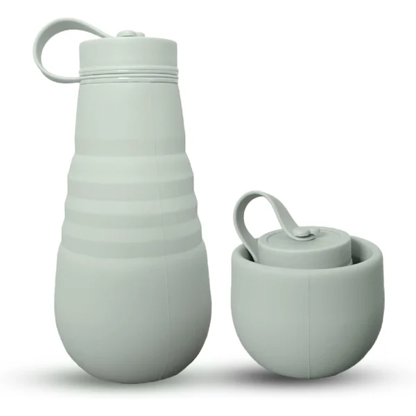 Termo botella de silicona plegable gris 500ml, ideal para llevar a cualquier parte.