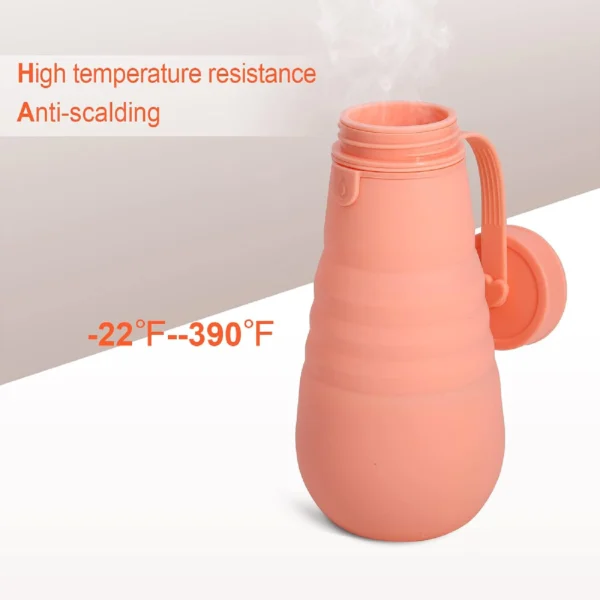 Termo botella de silicona plegable 500ml, alta resistencia a temperaturas.