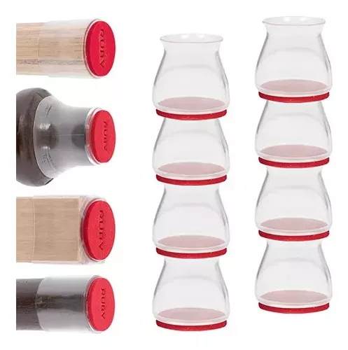 Protectores de silla de silicona transparentes con borde rojo, paquete de 8 unidades.