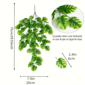 Helecho colgante decorativo artificial verde, 75cm, ideal para interiores y exteriores.
