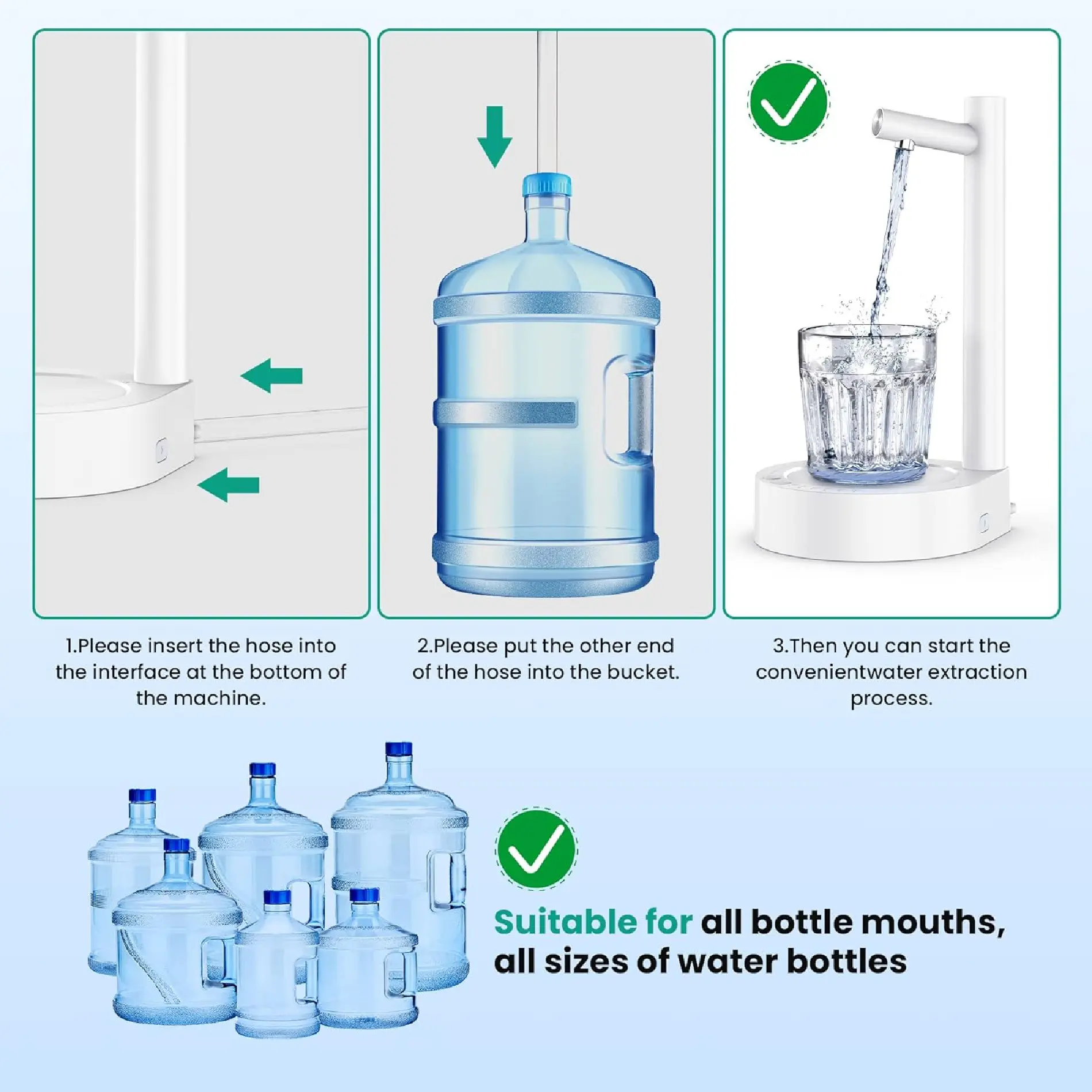 Dispensador de agua eléctrico portátil para botellas grandes, fácil de usar.