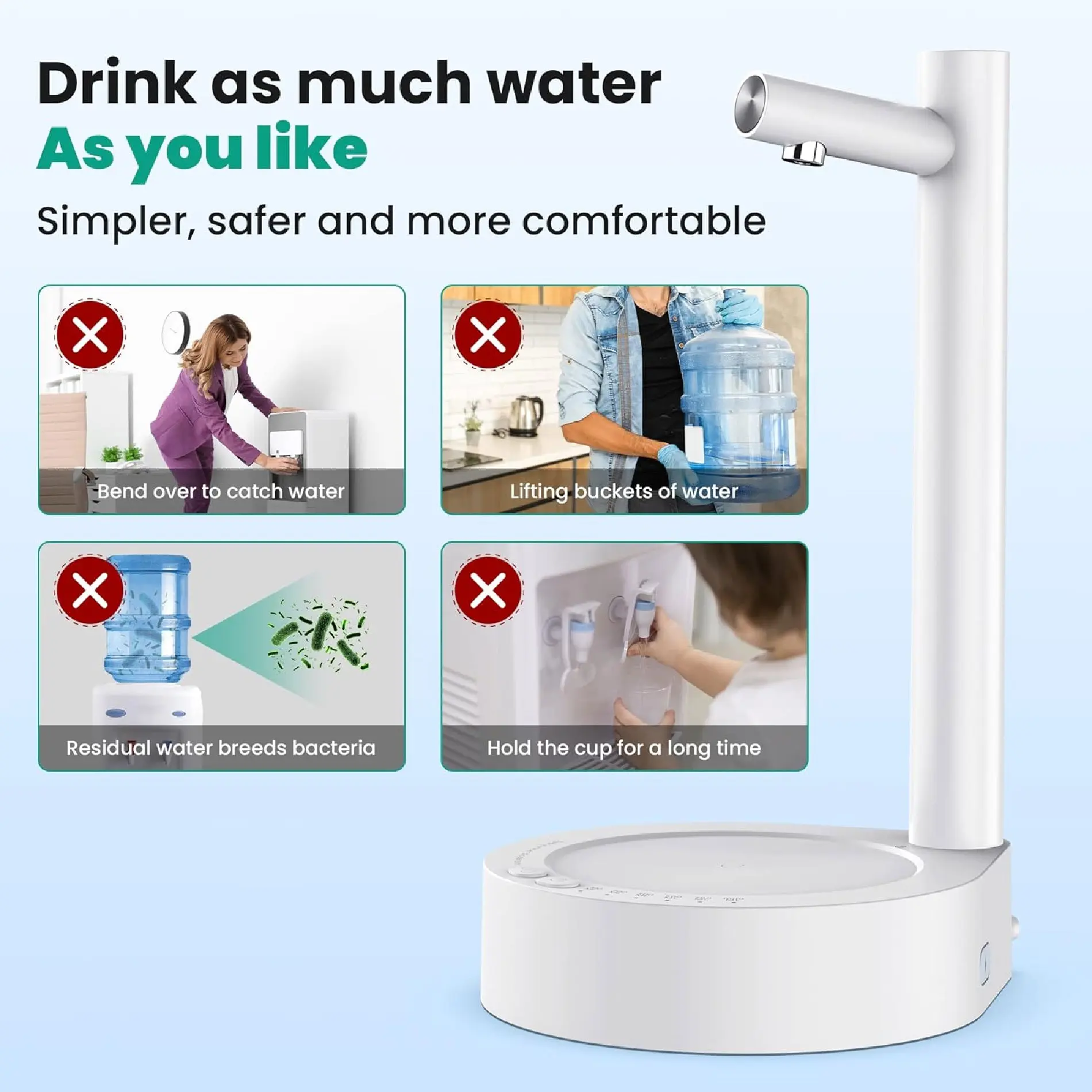 Dispensador de agua eléctrico de mesa: sin esfuerzo, seguro y cómodo para tu hogar.