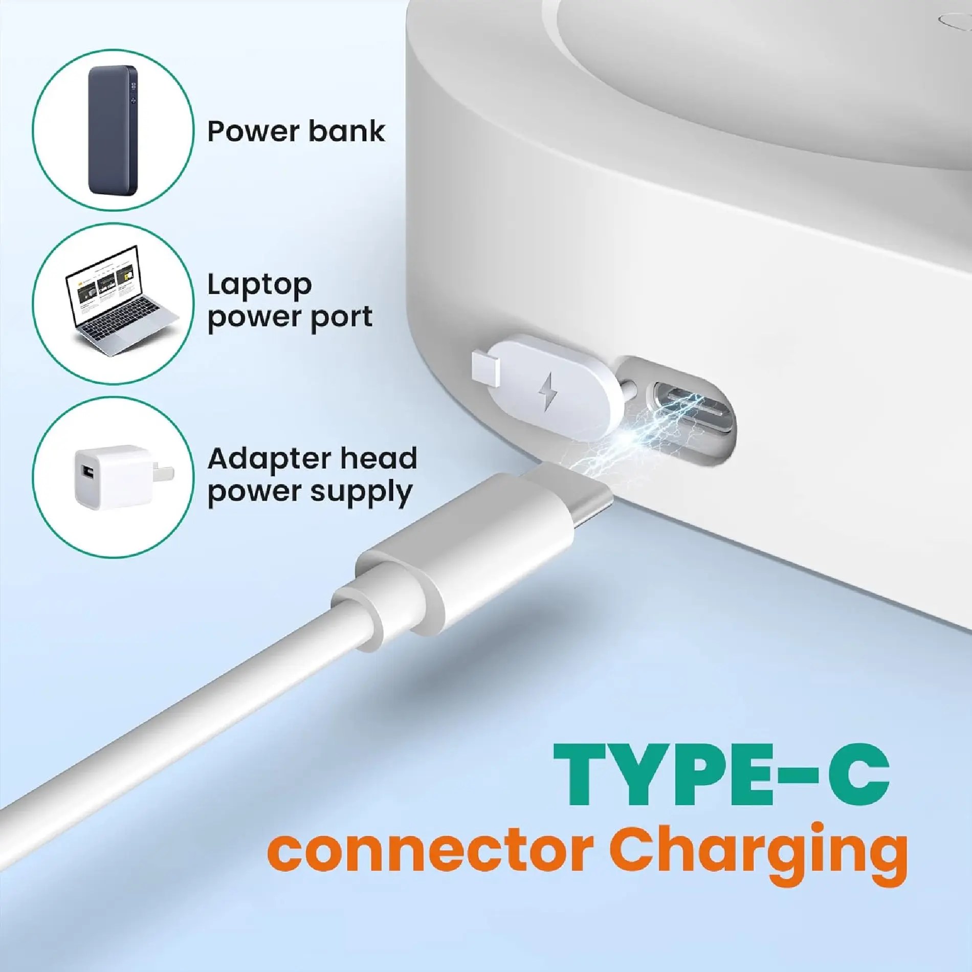 Dispensador de agua eléctrico de mesa con conector de carga tipo C y varios dispositivos de carga.