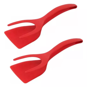 Espátulas pinza rojas para fritos, combo x 2, para servir y voltear alimentos con facilidad.
