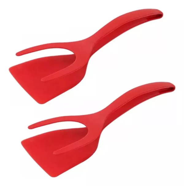 Espátulas pinza rojas para fritos, combo x 2, para servir y voltear alimentos con facilidad.