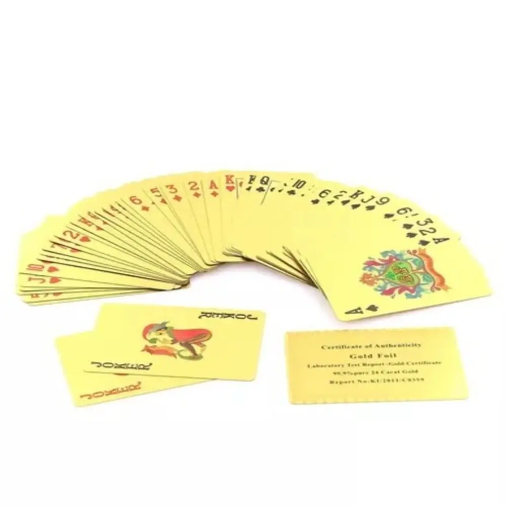 Baraja de naipes dorados de poker, cartas de colección con certificado de autenticidad.