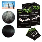 Set x20 sachets de shampoo tinte negro para cabello, cubre canas rápido.