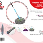 Trapero mágico Twist Triple Clean, microfibra autoexprimible, alto 119 cm.