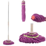 Trapero Twist de microfibra morada con mango extensible y detalles verdes.