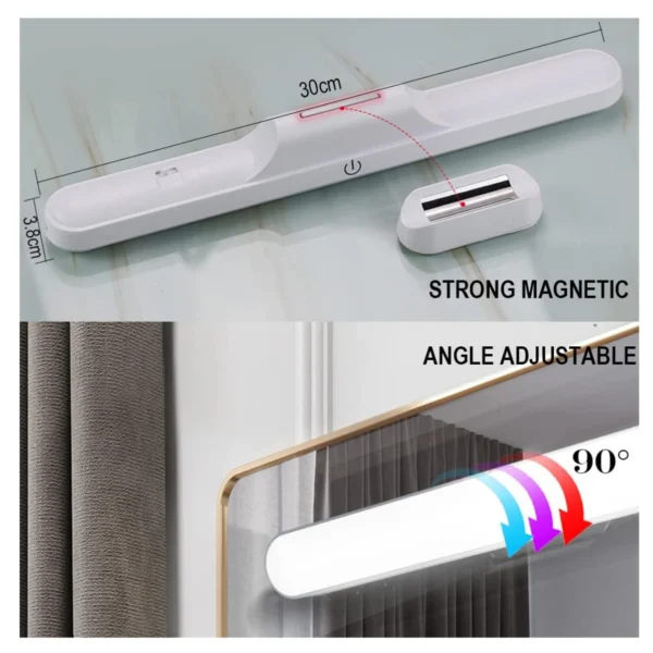 Lámpara LED magnética multifunción 30cm, ajustable en ángulo, ideal para gabinetes.