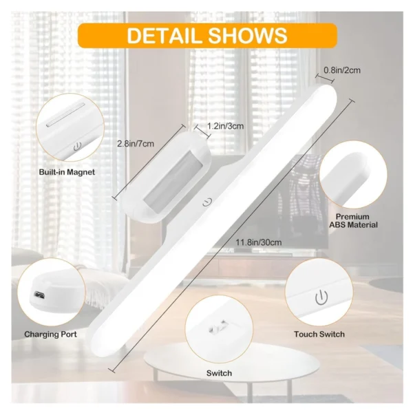 Lámpara LED magnética multifunción con detector de movimiento, portátil y recargable.