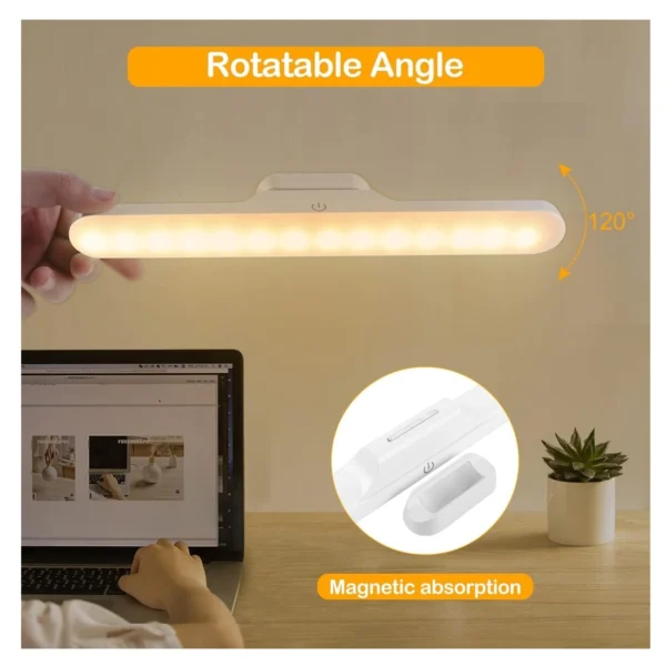 Lámpara LED magnética multifunción, giratoria 120°, ideal para escritorio y hogar.