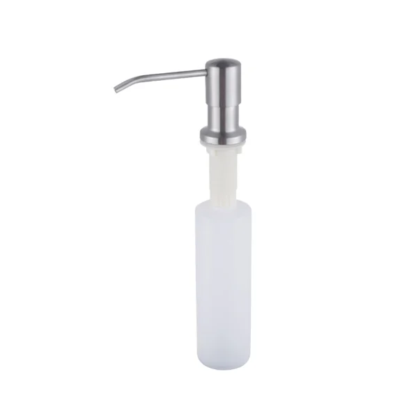 Dispensador de jabón empotrable Lavaloza acero inoxidable y plástico blanco.