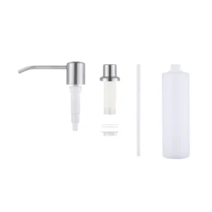Dispensador de jabón empotrable Lavaloza, acero inoxidable y plástico blanco, para cocina.