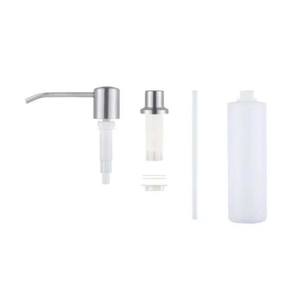 Dispensador de jabón empotrable Lavaloza, acero inoxidable y plástico blanco, para cocina.