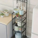 Estante organizador de cocina con ruedas, multiusos, color gris oscuro.