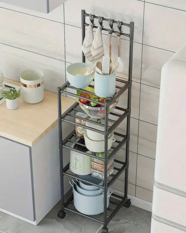 Estante organizador de cocina con ruedas, multiusos, color gris oscuro.