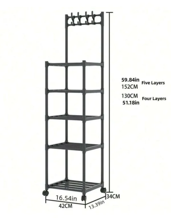 Estante de almacenamiento de cocina de 5 niveles con ruedas, 152 cm de alto.