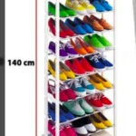 Estante de zapatos de 10 niveles Eco con coloridos diseños para organización en el hogar.