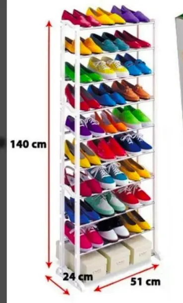 Estante de zapatos de 10 niveles Eco con coloridos diseños para organización en el hogar.