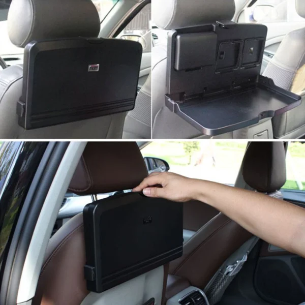 Bandeja portátil plegable para asiento de carro, ideal para comer y trabajar cómodamente.