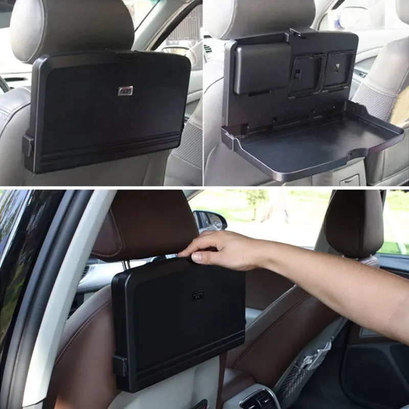 Bandeja portátil plegable para asiento de carro, ideal para comer y trabajar cómodamente.