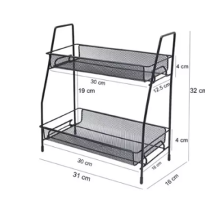 Estante organizador de 2 niveles para baño y cocina, color negro, 31x16x32cm.