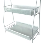 Estante organizador blanco de 2 niveles para baño y cocina, de metal con malla.
