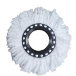 Repuesto mopa trapero 360 grande, material microfibra blanca con centro negro.