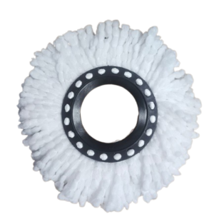 Repuesto mopa trapero 360 grande, material microfibra blanca con centro negro.
