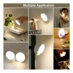 Lámpara LED recargable con sensor de rotación 360 grados, ideal para múltiples aplicaciones en el hogar.