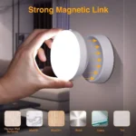 Lámpara LED recargable con sensor, se adhiere magnéticamente a diversas superficies.