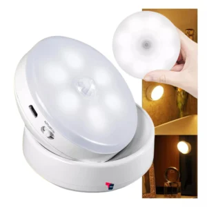 Lámpara LED recargable con sensor de movimiento, rotación 360°, ideal para cualquier rincón.