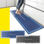 Tapete de cocina antideslizante grande azul, perfecto para baño y pie descalzo.