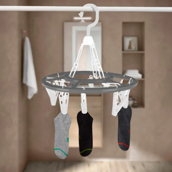 Tendedero de ropa interior circular con 2 colgadores, ideal para secar calcetines y prendas pequeñas.