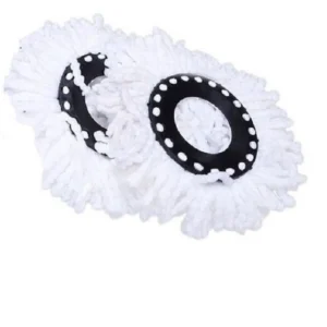 Repuesto mopa 360 grados con aros negros y filamentos blancos para trapero mágico.