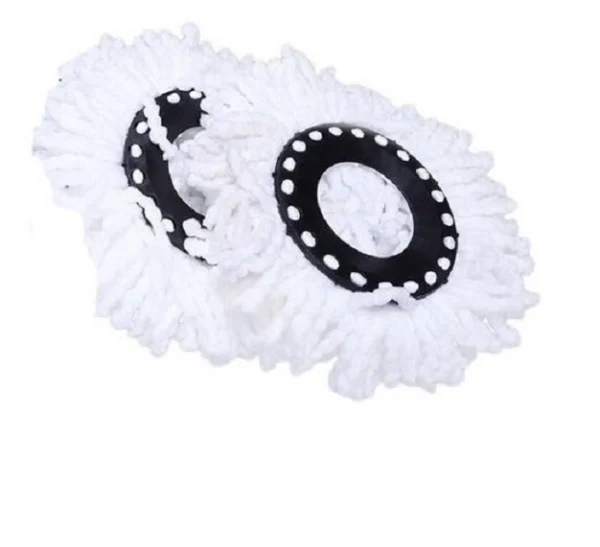 Repuesto mopa 360 grados con aros negros y filamentos blancos para trapero mágico.