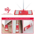 Trapero mopa de microfibra con cabezal giratorio 360° para limpieza fácil de esquinas y debajo de muebles.