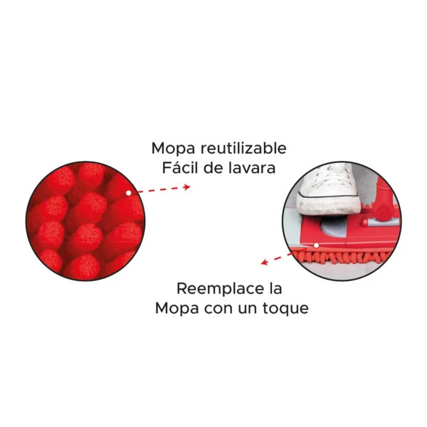 Mopa de microfibra lavable y reemplazable, ideal para trapear pisos.