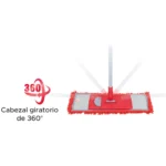 Trapero mopa de microfibra rojo con cabezal giratorio 360°, ideal para limpieza.