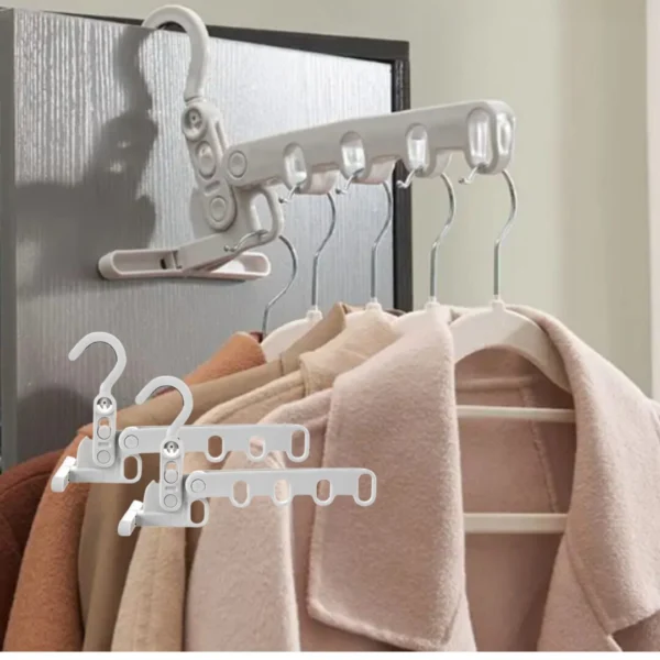Gancho de ropa multifuncional 5 en 1 para organizar y colgar prendas.
